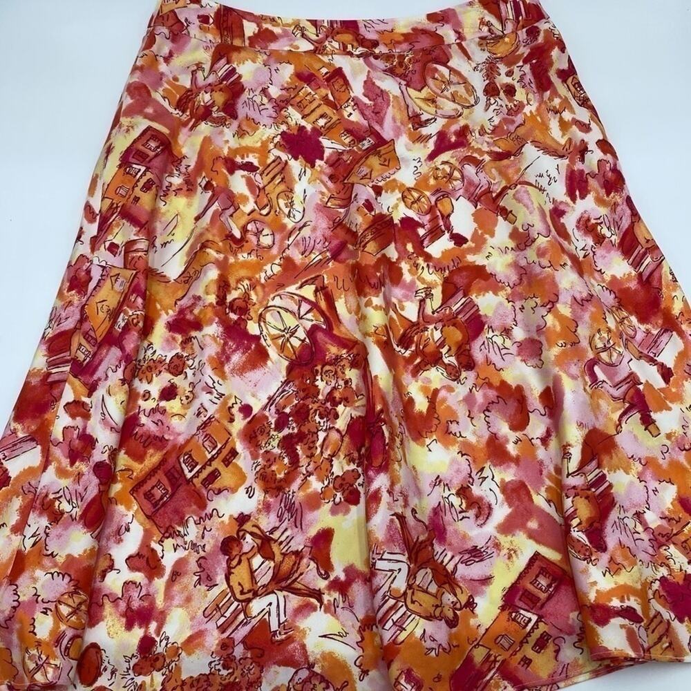 Valerie Stevens Woman’s Skirt 12 Silk Orange and Pink Floral Print Feminine